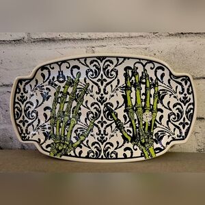 Halloween Skeleton Hands Damask Platter – Stoneware Serving Tray